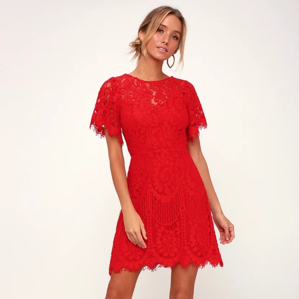 Lulus Pearson Red Lace Dress Size L